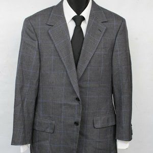 Talbots Men Gray Windowpane Glen Plaid 2 Button Single Vent Sport Coat Mens 40 R